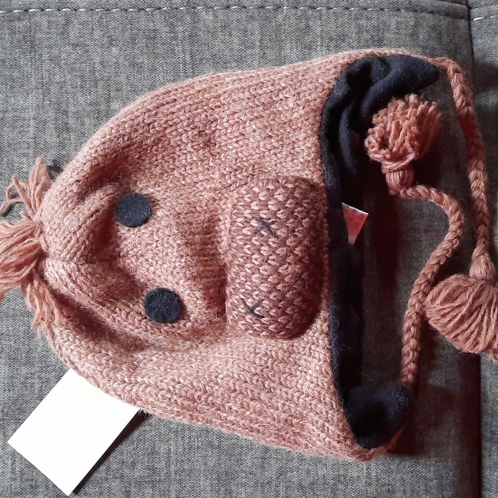 Beaver Wool Knit Hat Ear Flap Braided Ties Youth Teen Tween Headwear Warm Winter